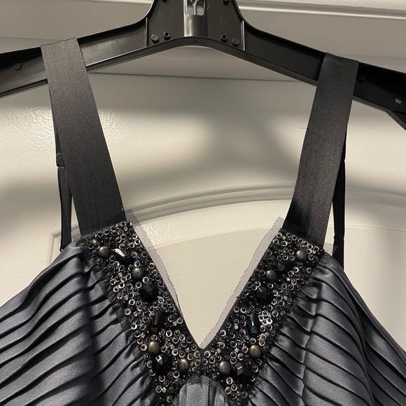 BCBGMaxazria Satin Gunmetal Beaded Maxi Gown Size 2 - Picture 4 of 7